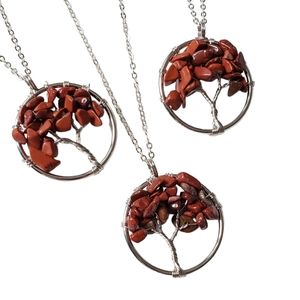 Natural red jasper tree of life pendant necklace